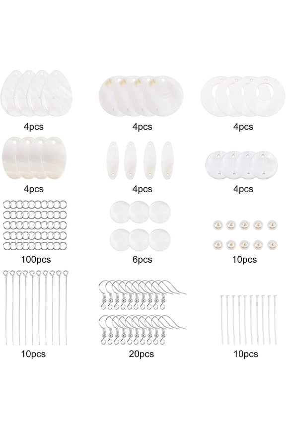1 set DIY Shell Earring Making Kits with Shell Pendants & Links & Beads Glass Pearl Beads and Brass Earring Hooks Mixed color 25x2mm Hole: 2mm