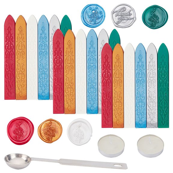 1 set DIY Stamp Making Kits Including Sealing Wax Particles Stainless Steel Spoon Candle Mixed color Sealing Wax Particles: 18pcs