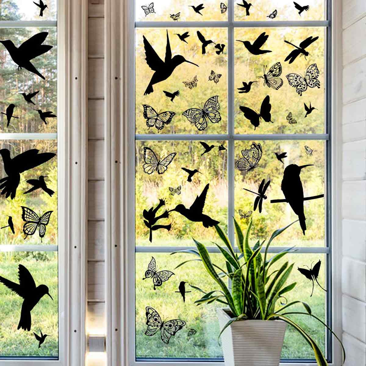1 set Decals Anti Collision Window Clings Hummingbird Butterfly Shapes