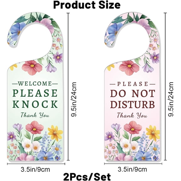 1 set Do Not Disturb Sign Door Hanger Sign 2 Pack Flower Leaf Printed Please Do Not Disturb and Welcome Please Knock Door Hangings Sign Acrylic Engraved Door Sign