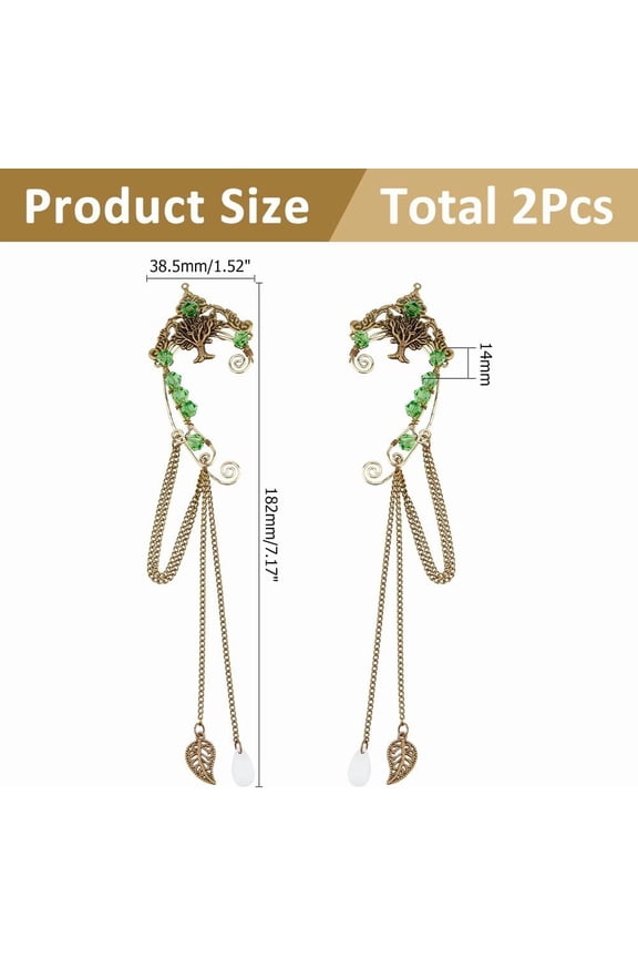 1 set Fairy Elf Ear Cuffs Drop for Women Fantasy Cosplay Wedding Costume Dangling Ear Clips Wraps Vintage Antique Bronze Cuffs Earring Non-Pierced Elves Ear Cuffs
