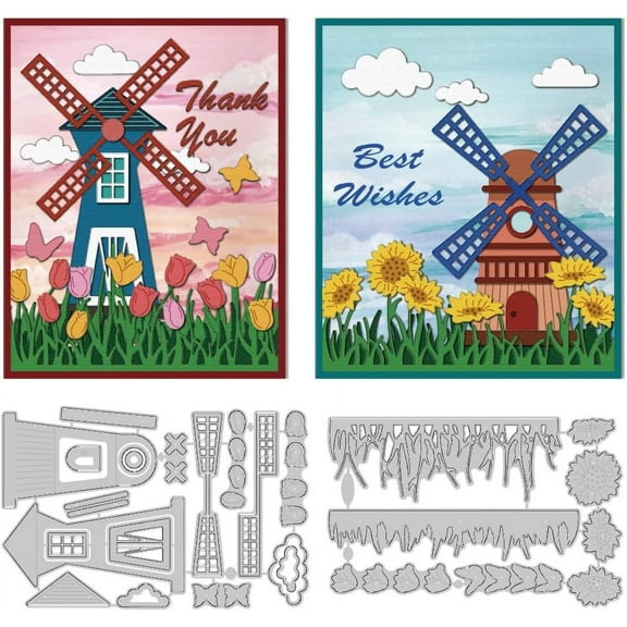 1 set Flower Windmill Carbon Steel Cutting Dies Stencils for DIY Scrapbooking Photo Album Decorative Embossing Paper Card Mixed Shapes 157~163x102~108x0.8mm 2pcs/set