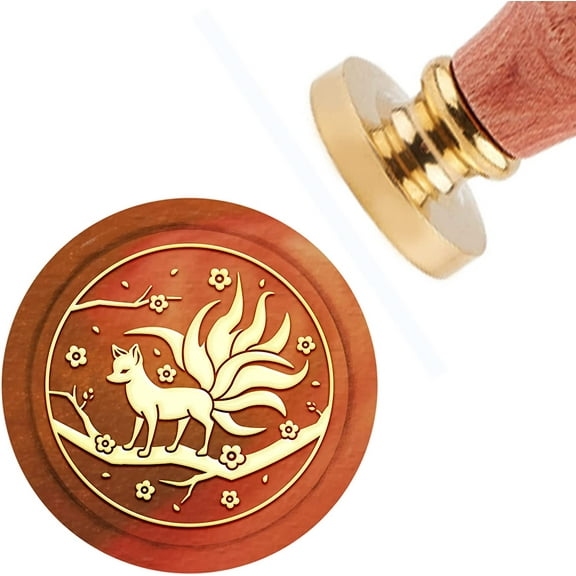1 set Fox Wax Seal Stamp Peach Vintage Sealing Wax Stamps Flower 30mm 1.18inch Removable Brass Head Sealing Stamp with Wooden Handle for Wedding Invitations Valentine's Day Envelope Gift Wrap