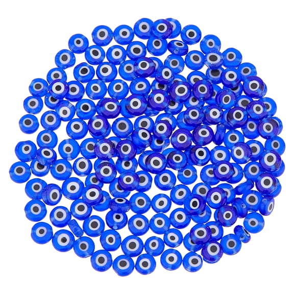 1 set Handmade Evil Eye Lampwork Beads Strands Flat Round Blue 6x2.5mm Hole: 1mm