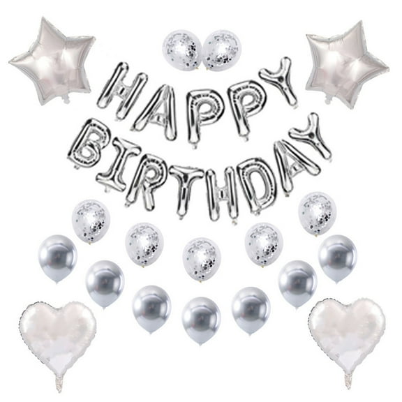 1 set Happy Birthday Balloons Banner Confetti Balloons for Birthday Party Decorations Supplies-silvery