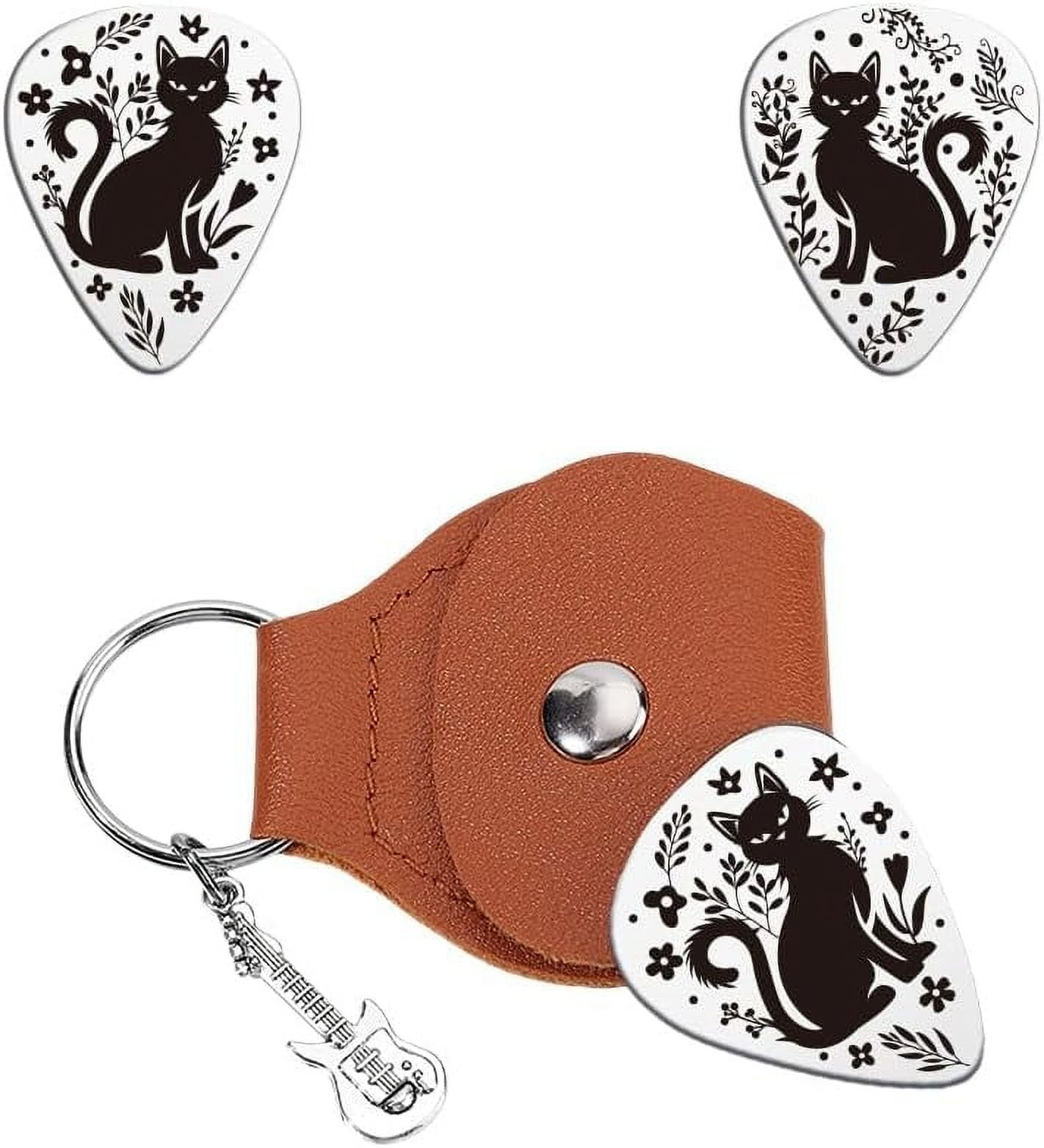 Leather Guitar Picks Holder - Portable PU Leather Case For 18 Picks, Guitar Strap Organizer & Music Gift
