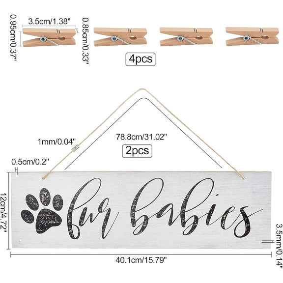 1 set Home Decoration Photo Holder Wooden Paw Print Hanging Sign Wooden Photo Display Hanger with Hemp String and Photo Pegs for Pet House Decor Wall Home Office Room Decoration