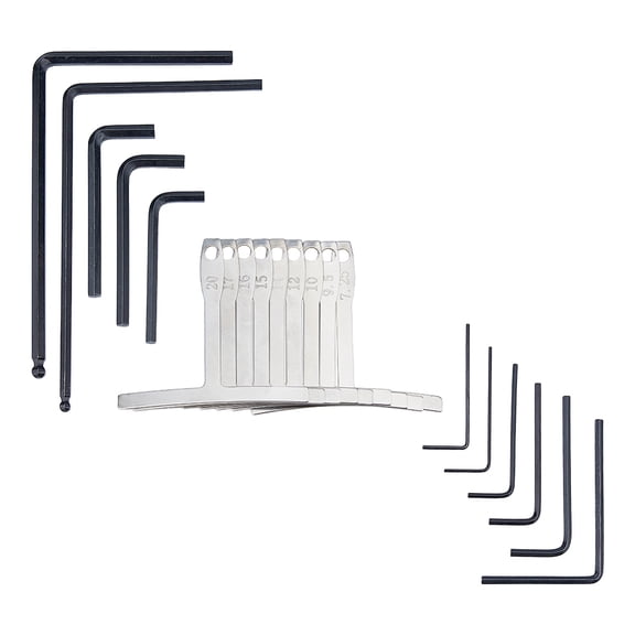 1 set Iron Guitar Truss Rod Wrench with 1 set Stainless Steel Guitar Fretboard Radius Gauge Mixed color 47~125x16~75x1.5~5.5mm