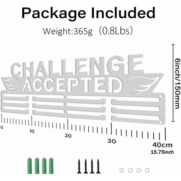 1 set Iron Medal Holder Frame Medals Display Hanger Rack 3-Line with Screws Inspirational Quote Word 150x400mm