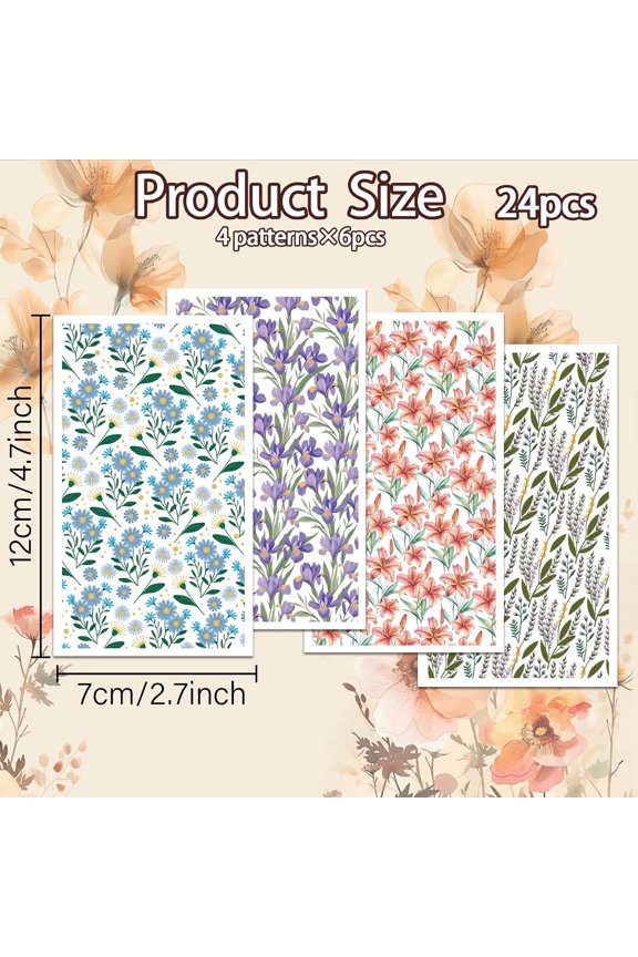 1 set Lavender Pattern Clay Transfer Paper 4 Design 24Pcs Transfer Paper for Polymer Plants Polymer Clay Transfer Sheets Fantasy Theme Small Transfer Paper for Clay Earrings Jewelry Making