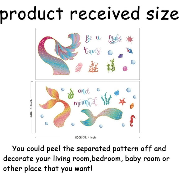1 set Mermaid Tail Wall Decal Be a Mermaid and Make Waves Vinyl Stickers Blue Purple Red Gradient Mermaid Wall DIY Art Decor for Girls Bedroom Nursery Christmas Birthday Party Decoration