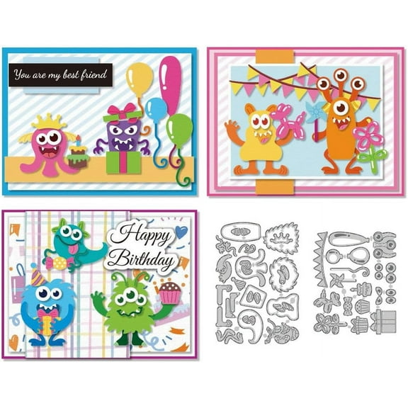1 set Monster Theme Carbon Steel Cutting Dies Stencils for DIY Scrapbooking Photo Album Decorative Embossing Paper Card Mixed Shapes 109x135~159x0.8mm 2pcs/set