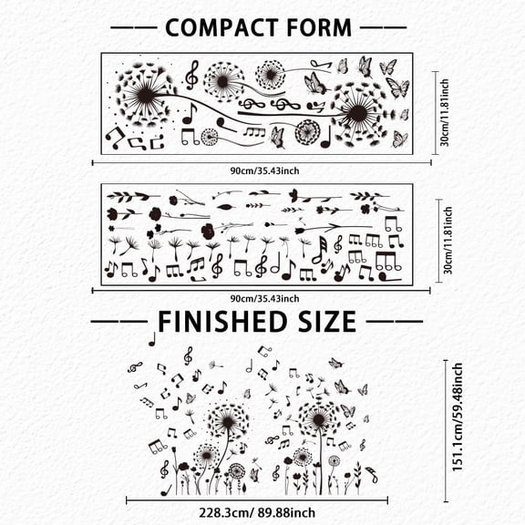 1 set Music Notes Dandelion Wall Sticker Flower Wall Decal Large Size Black Flowers Music Musical Notes Butterflies Plants Home Art Mural Floral Vinyl Sticker Bedroom Living Room Decor