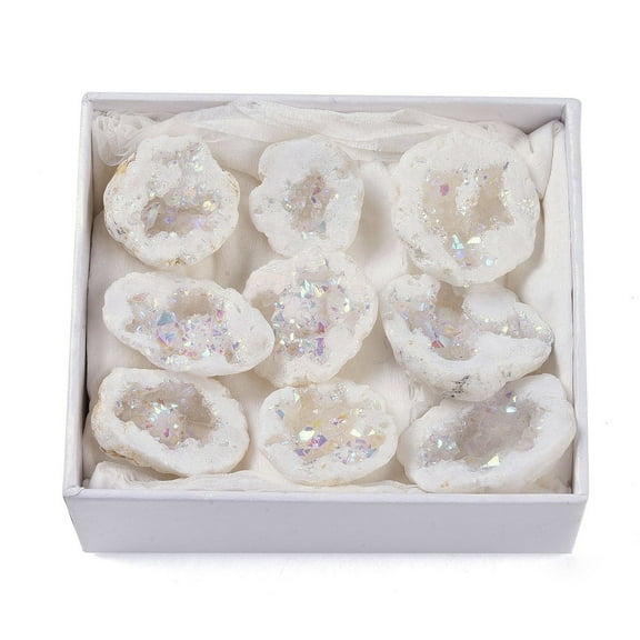 1 set Natural Agate Geode Cornucopia Mineral Specimen Raw Cluster Healing Home Decor Gift with Paper box 24~36.5x24~31x9~10mm Natural Agate