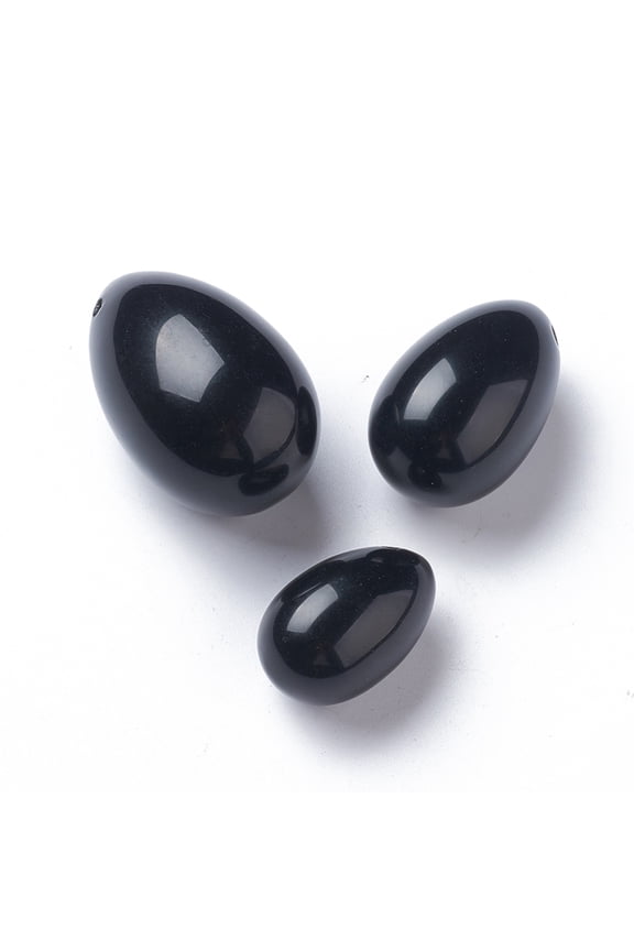 1 set Natural Obsidian Pendants sets Egg Stone 45~46x30mm 39~40x25~25.5mm 30~31x20~20.5mm Hole: 1.5~2mm 3pcs/set