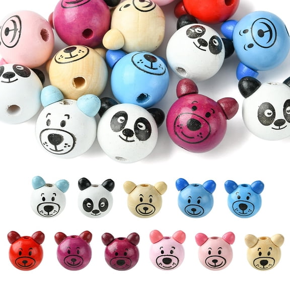 1 set Natural Wooden Beads Bear Panda Mixed color 25~27x26~28.5x23.5~25.5mm Hole: 5mm