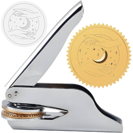 1 set Non-Tarnish Custom Embosser Hand-Held Embossing Stamp Seal Embosser for Books Envelopes Napkins Moon 42mm