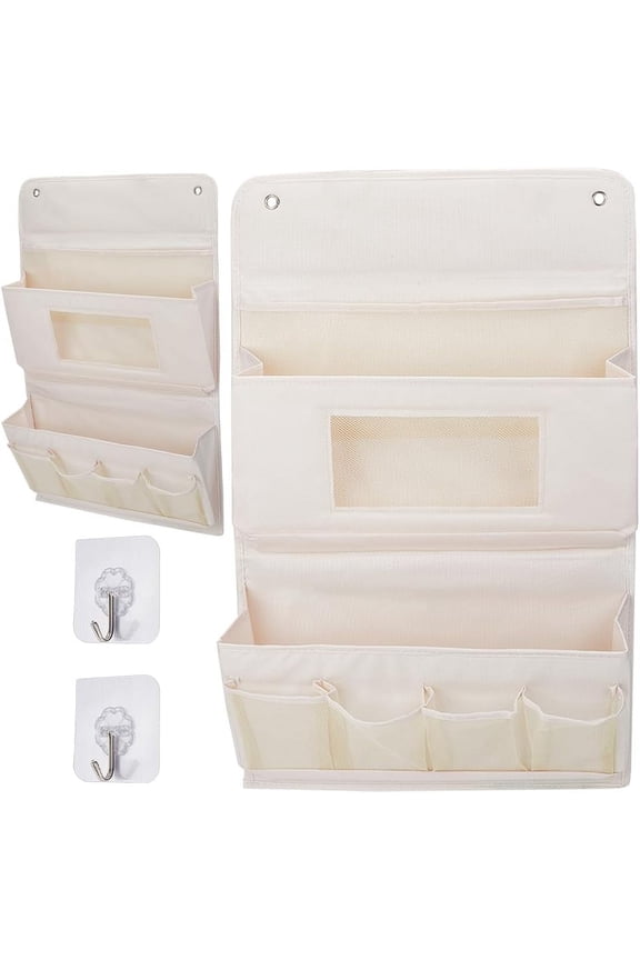 1 set Non-woven Fabrics Mesh Hanging Jewelry Roll Storage Bags Rectangle with Hanger Hook Antique White 63x40.5x1cm Cloth