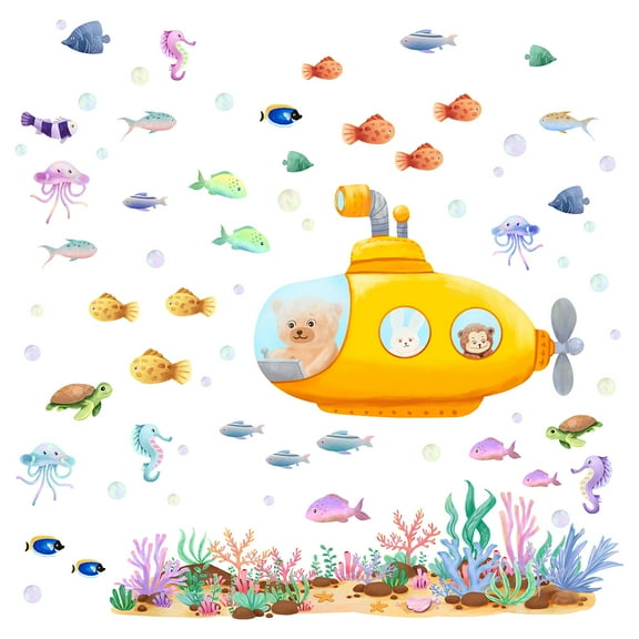 1 set Ocean Wall Decals Under The Sea Wall Stickers Sea Turtle Vinyl Art Jellyfish Sticker Seahorses Decor Stickers Sea Life Wall Art Coral Bushes Decorations for Bathroom Kids Bedroom Nursery