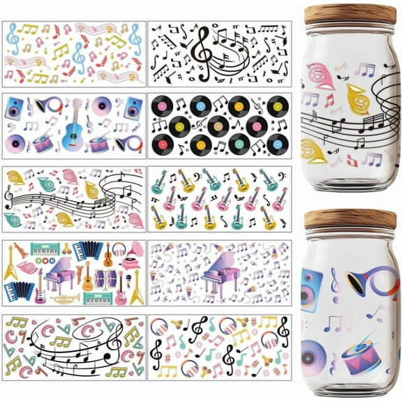 1 set PVC DIY Heat Transfer Paper for UV Sublimation Cup Musical Note 110x240mm 10 style 1pc/style 10pcs/set