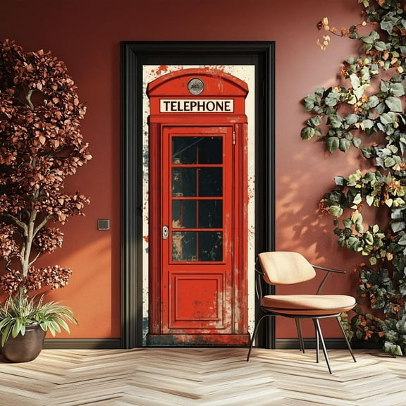 1 set PVC Door Wall Stickers Self-Adhesive Sticker Telephone Booth 2000x400mm 2pcs/set