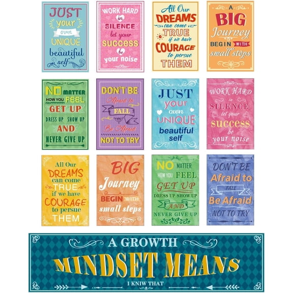 1 set Paper Hanging Banner Classroom Decoration Rectangle School Decoration Supplies Celebration Backdrop Word Mindset Means Colorful 200~1000x250~300mm 13pcs/set