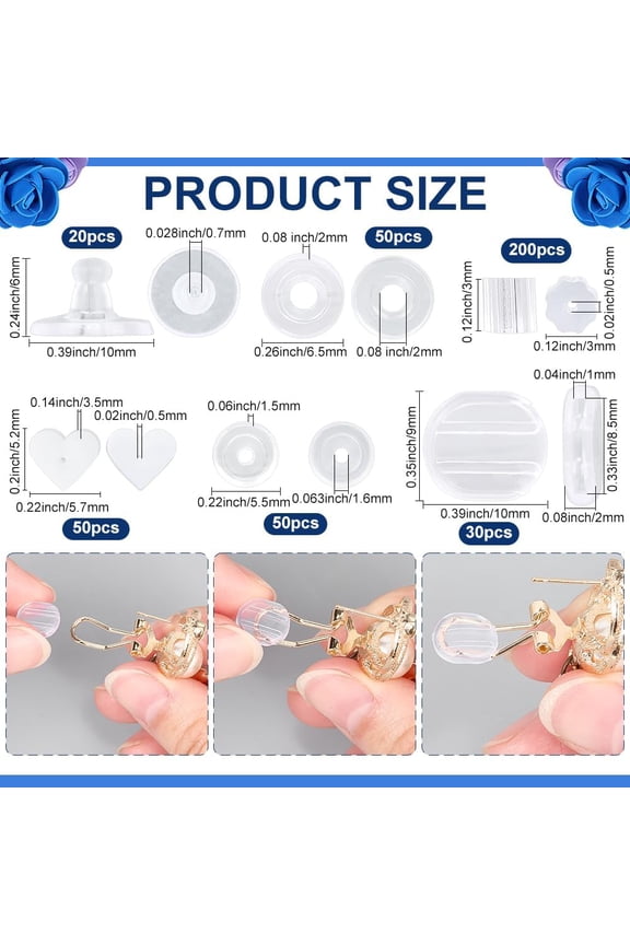 1 set Plastic Ear Nuts Earring Backs Clear 3~10x3~10x1.5~6mm Hole: 0.5~1.6mm 400pcs/set