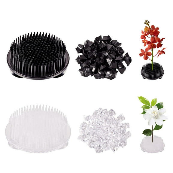 1 set Plastic Flower Pin Frogs Round Flower Arranger Ikebana Kenzan with Transparent Acrylic Imitation Ice Ornaments Mixed color 16~69x22.8~25mm