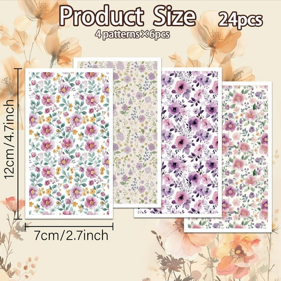 1 set Purple Flower Clay Transfer Paper 4 Designs 24 Pcs 70mm x 120mm Paper Material Easy to Use Suitable for Adults Flowers Theme Modern Style False Foldable