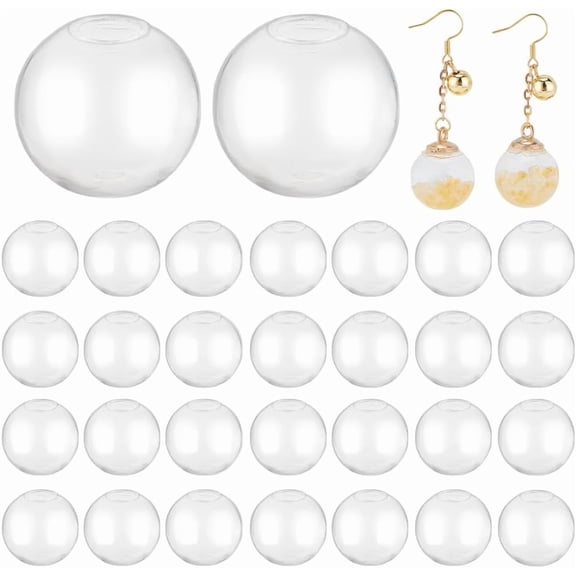 1 set Round Mechanized One Hole Blown Glass Globe Ball Bottles for Stud Earring or Crafts Clear 20x19mm Hole: 5mm 30pcs/set Glass
