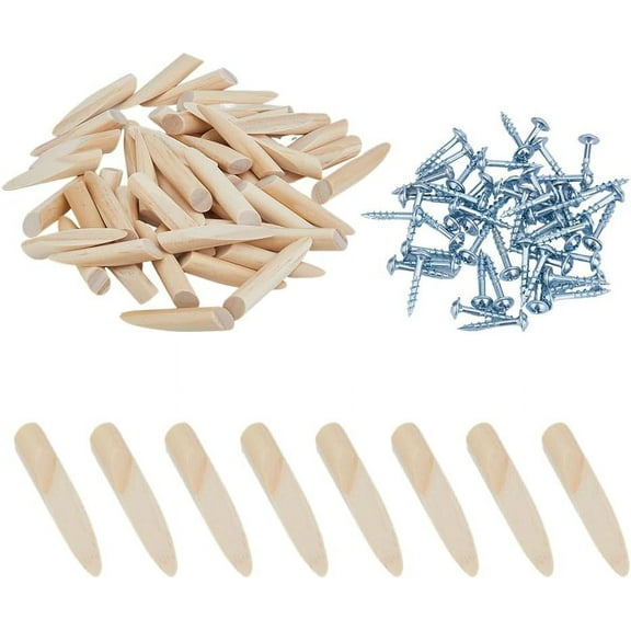 1 set Solid Wood Pocket Hole Plugs with Iron Screw Woodworking Tool Blanched Almond 45.5x9.5x8mm