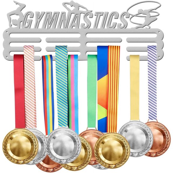 1 set Sports Theme Iron Medal Hanger Holder Display Wall Rack Gymnastics Pattern 150x400mm with Screws
