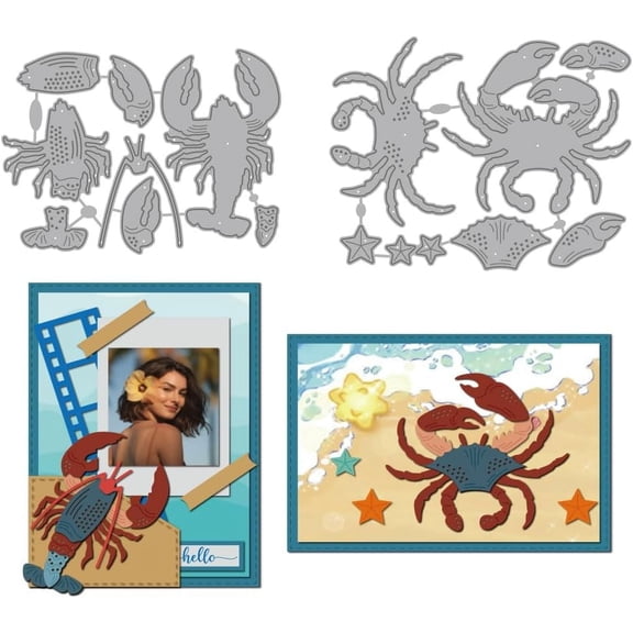 1 set Summer Beach Theme Carbon Steel Cutting Dies Stencils for DIY Scrapbooking Photo Album Decorative Embossing Paper Card Crab 88~100x119~129x0.8mm 2pcs/set
