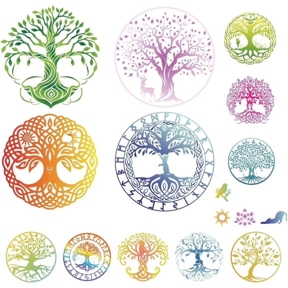 1 set Tree of Life Wall Decals Tree Art Window Stickers Waterproof Removable Vinyl Wall Art for Garden Classroom Farm Bedroom Living Room Decorations