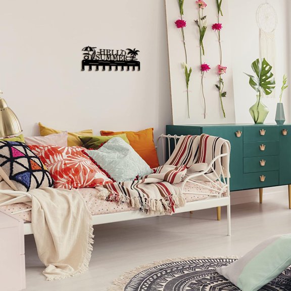 1 set Wall Hooks Hello Summer Decorative Hooks Beach Scenery Pattern Iron Hook Coat Hooks for Key Hook Hats Metal Hooks