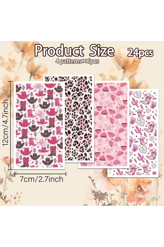 1 set Western Theme Clay Transfer Paper 4 Design 24Pcs Hats and Boots Pattern Transfer Paper for Polymer Boho Polymer Clay Transfer Sheets Small Transfer Paper for Clay Earrings Jewelry Making