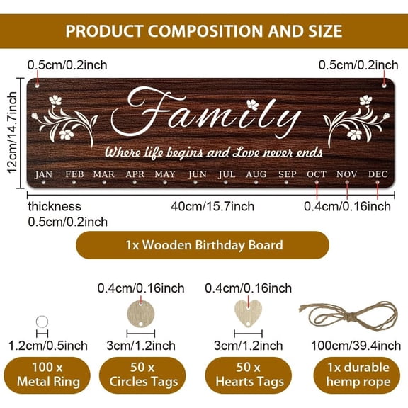 1 set Wood Hanging Board with Hemp Rope with Word Flower 120x400x5mm for Birthday Party Decoration Rectangle