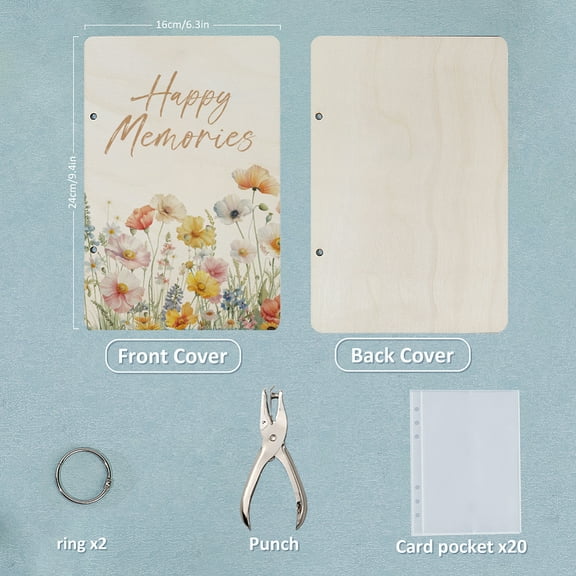 1 set Wooden 2-Ring Loose Leaf Binder 240x160x2.5mm Hole: 5mm 2pcs/set Postcard Phote Album Cover Flower