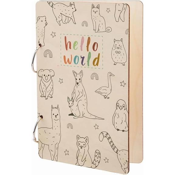 1 set Wooden 2-Ring Loose Leaf Binder Postcard Phote Album Cover Animals 240x160x2.5mm Hole: 5mm 2pcs/set
