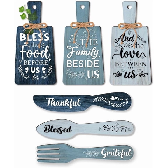 1 set Wooden Pendant Decoration 280~300x60~140mm 6pcs/set with Hemp Rope Tableware Shape Word