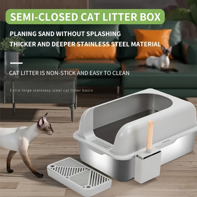 1 set XL Stainless Steel Cat Litter Box Enclosed Sides, OdorFree