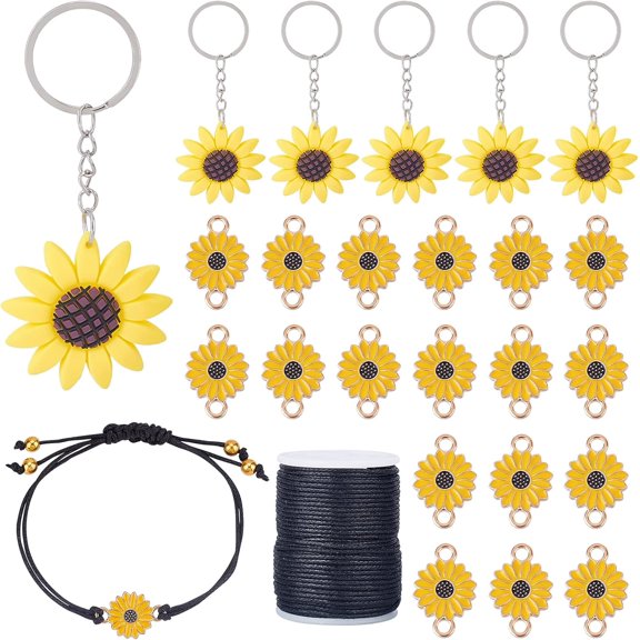 1 set Zinc Alloy Enamel Connector Charms and Iron Resin Keychain Sunflower Mixed color 20x13x2mm Hole: 2mm 20pcs