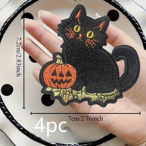 1 set of black cat pumpkin embroidery patch set | Halloween theme decoration | cloth patch | hook and loop adhesive | suitable for backpacks, clothes, hats