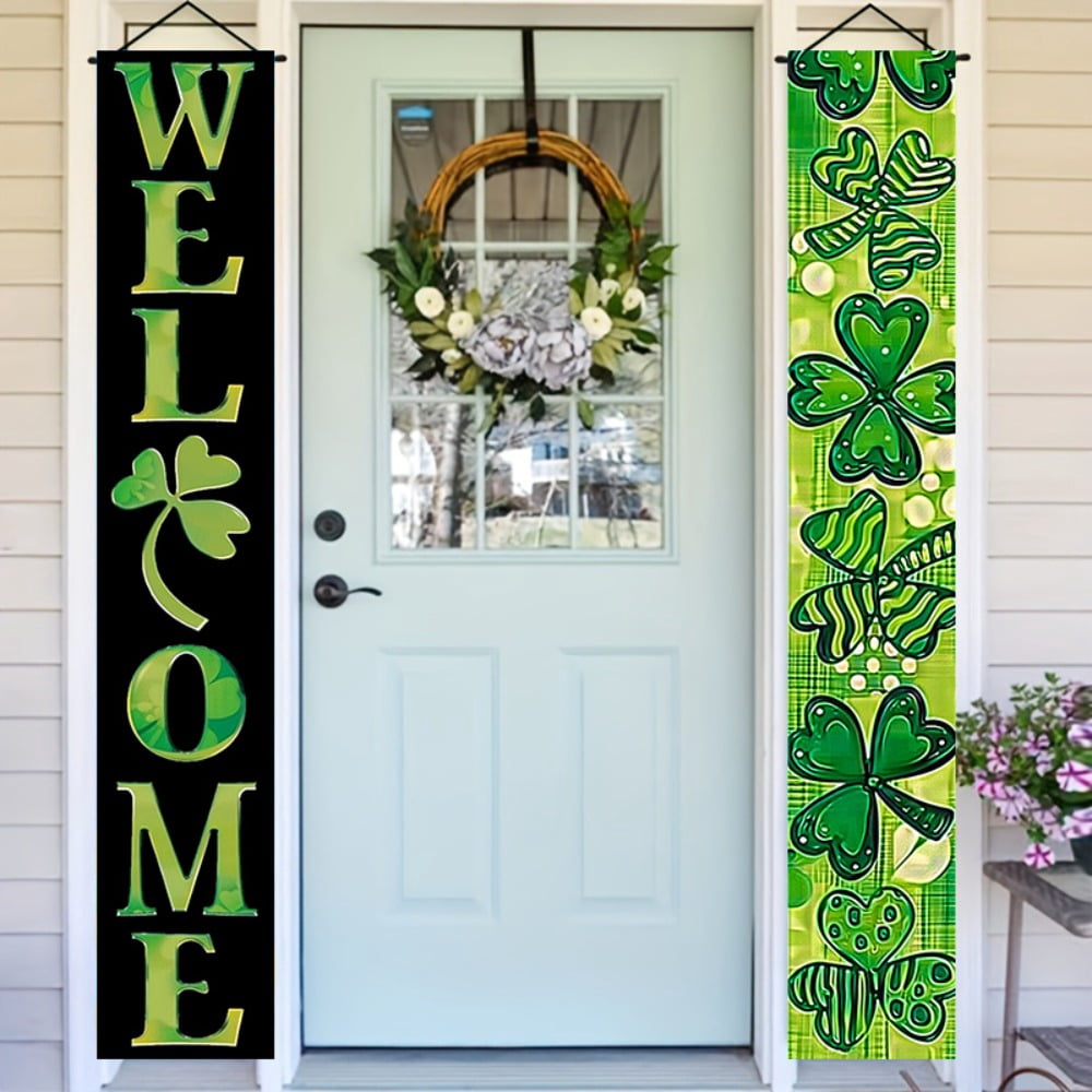 1 set, clover-themed WELCOME word decorative pendant, polyester ...