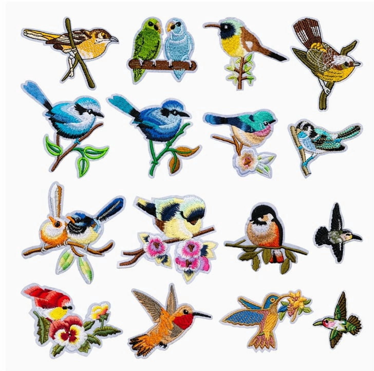 1 set of computer embroidered flower and bird embroidery cloth patches, appliques, clothing accessories, adhesive backing, ironing, and sewing-free patches