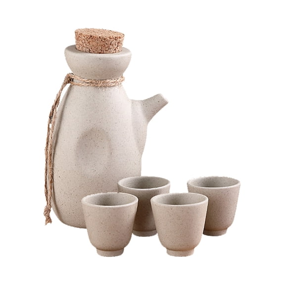 HOOWIFFY Beige Ceramic Sake Cup Set for Home and Party Use, Smooth Finish, Comfortable Edges, Stylish Drinkware Set