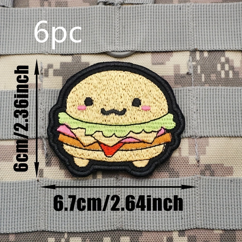 1 set of cartoon hamburger embroidery cloth patch tactical vest badge hook fixed patch patch morale badge backpack clothing decoration