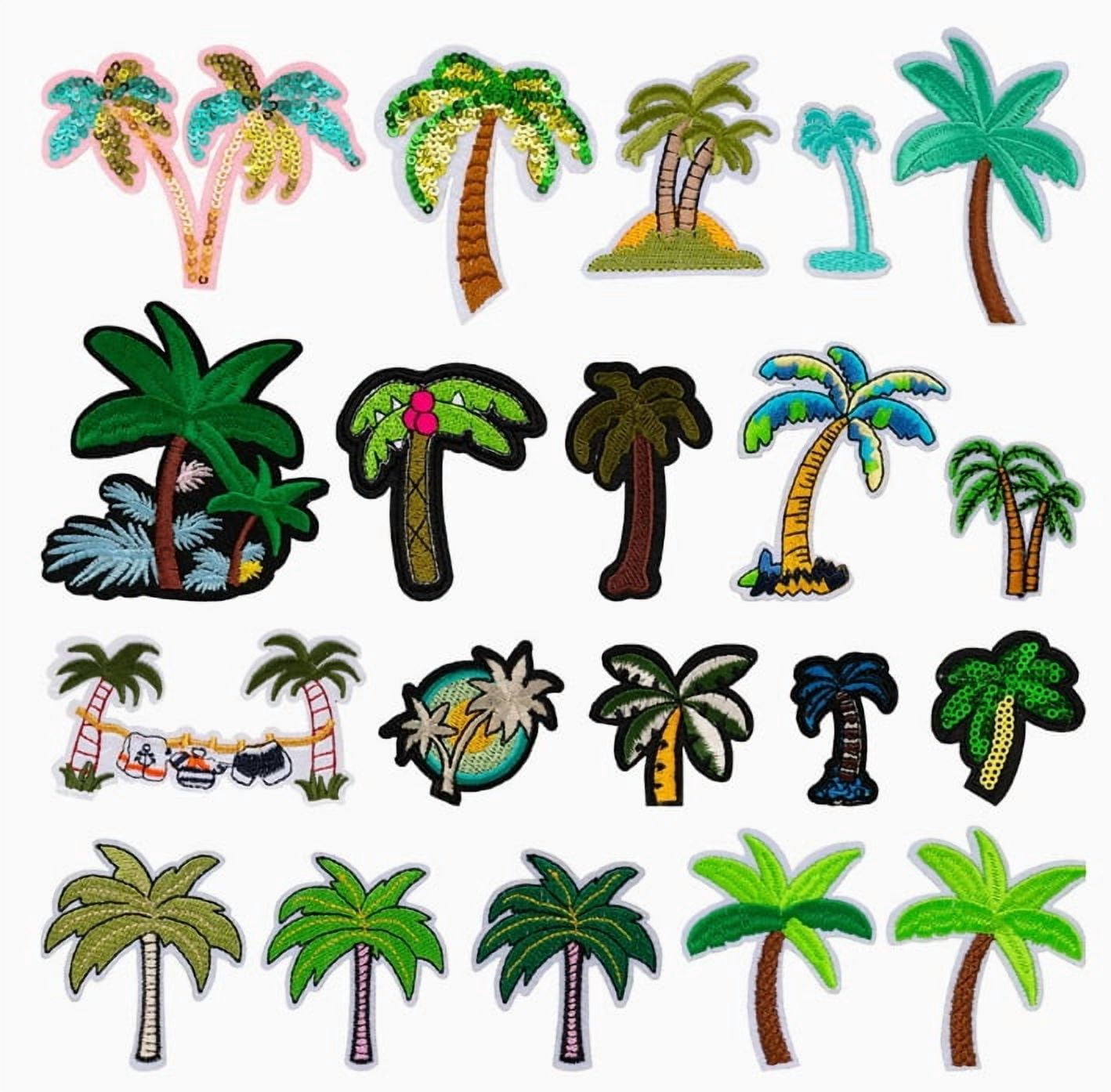 1 set of coconut tree series green plant embroidery cloth stickers computer embroidery ironing stickers clothing patches