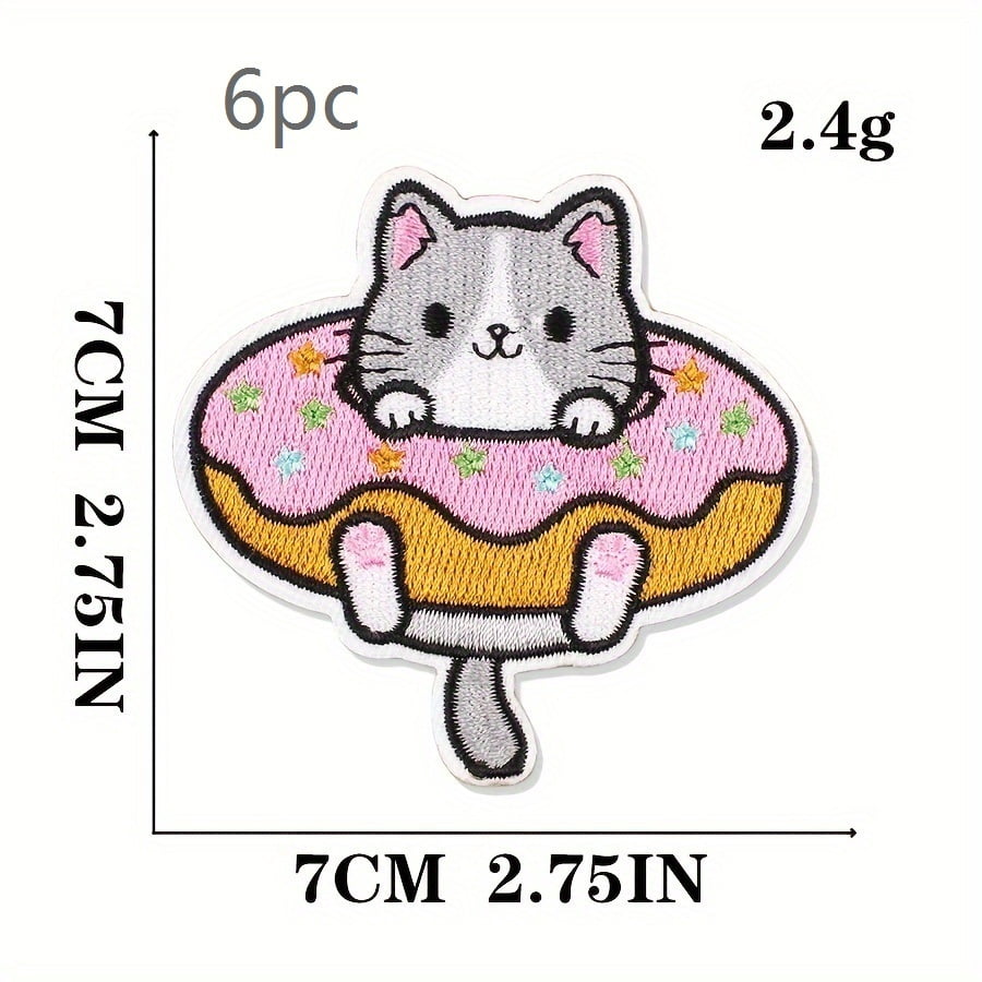 1 set of cute cartoon cat embroidered cloth patches | Hot melt adhesive animal patches | DIY clothing accessories | Computer embroidered badges