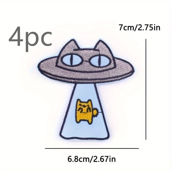 1 set of cute cartoon cat embroidery patches, space UFO animal heat transfer patches, clothing decoration DIY accessories